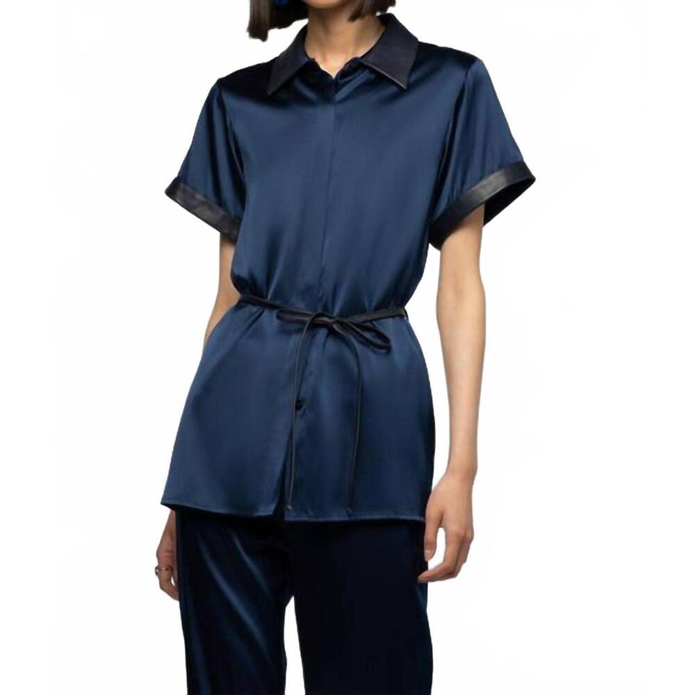 NEW MAX&MOI langelika silk top with leather detail in marine